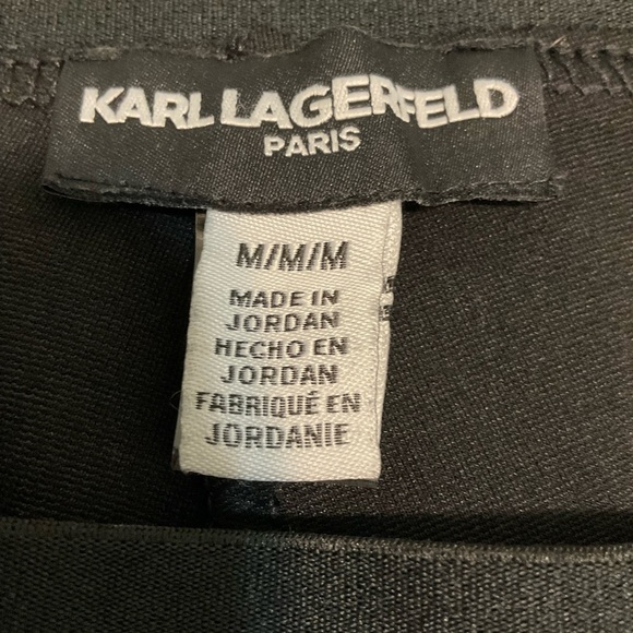 KARL LAGERFELD BLACK LACE WITH LEATHER SIDE STRIPED PANT SIZE M - Picture 3 of 5